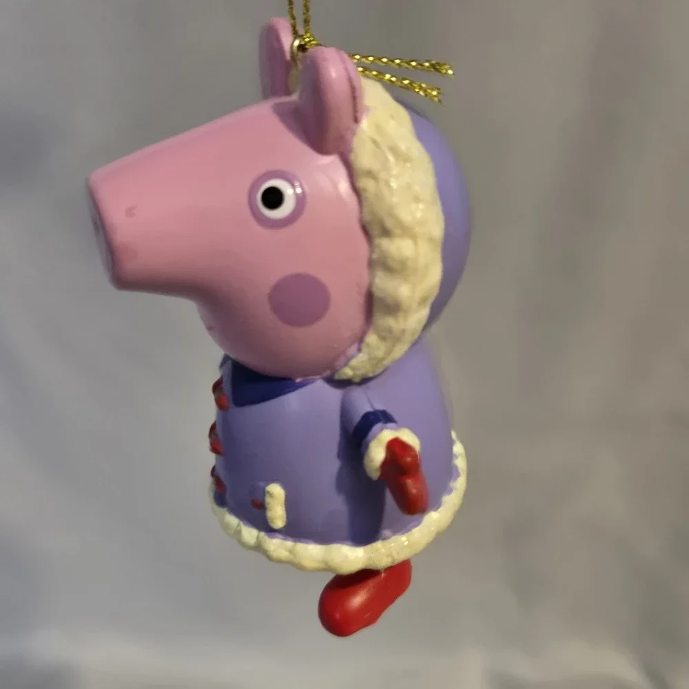VINTAGE Peppa Pig Christmas Ornament ABD Ent One UK Purple Winter Coat RARE 2003